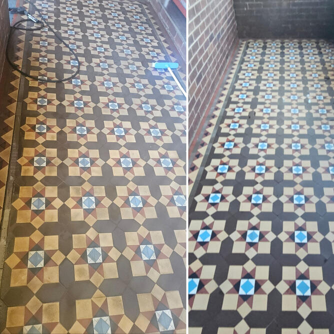 Federation-era tessellated porch tiles restored — professional cleaning, regrouting and sealing in Eastwood, Sydney Heritage tessellated porch tiles restored — professional cleaning, regrouting and sealing in Eastwood, Sydney