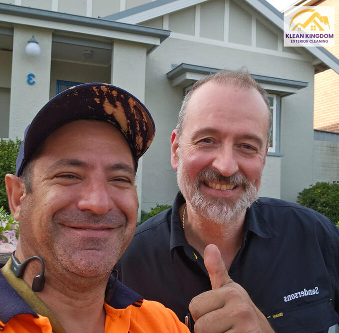 Happy customer following roof cleaning, Carlton Sydney Satisfied customer and Klean Kingdom owner after terracotta roof clean, Carlton Sydney